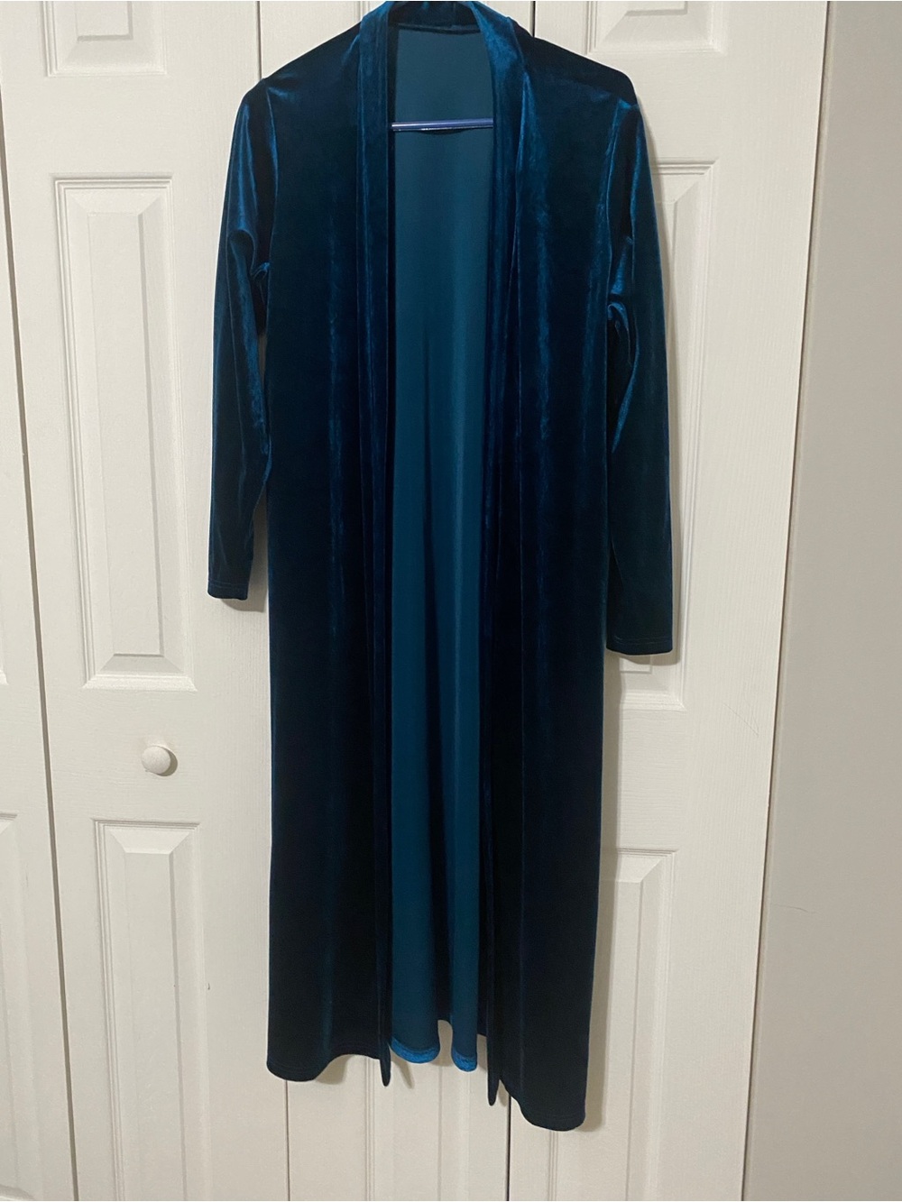Long Velvet Open Front Duster Jacket - Teal